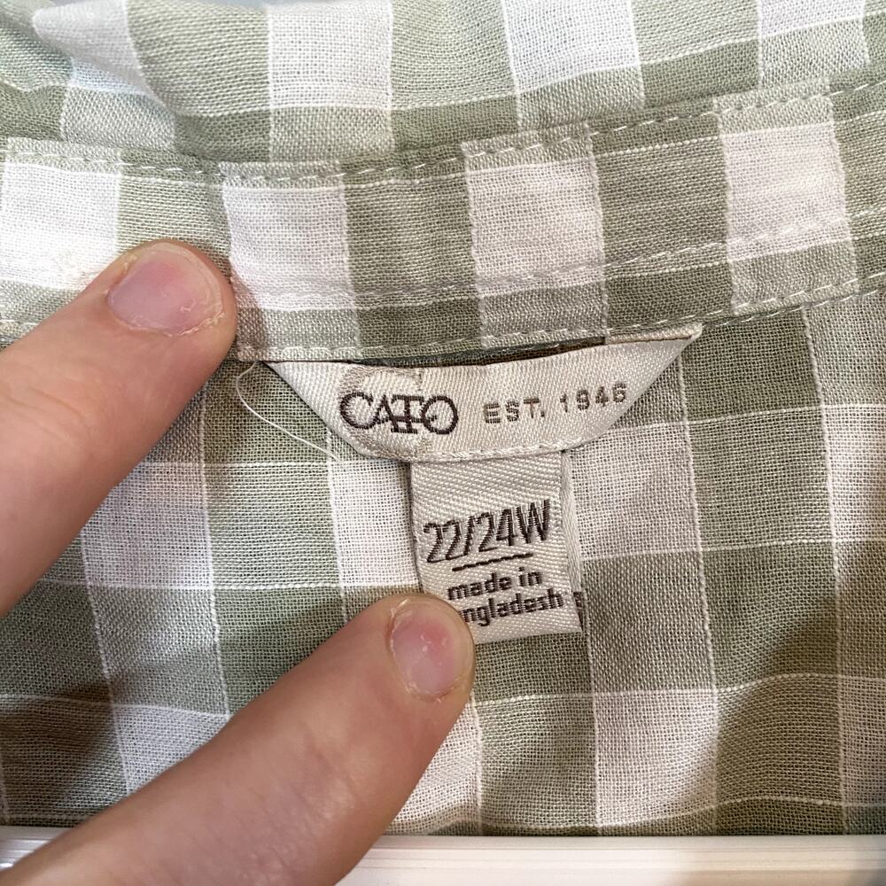 Cato Womens 22/24W 3X Plaid Short Sleeve Button Up Down Plus Green White - Picture 3 of 7